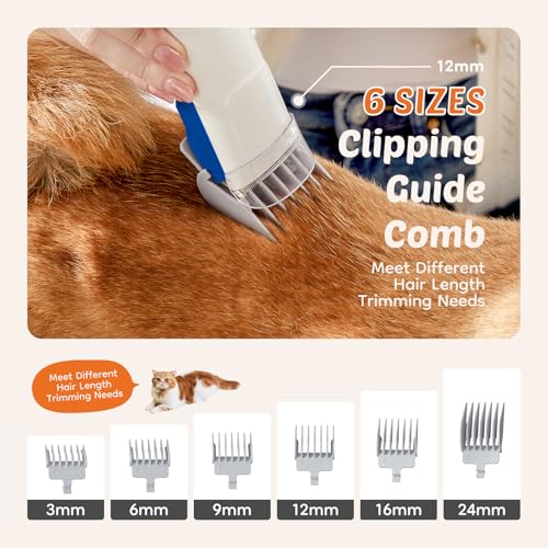 Image of DUMOS Pet Grooming Vacuum Kit, 3 Adjustable Suction Modes Dog Clipper, 5 Professional Grooming Tools with Low Noise Cat Hair Clippers, 2.5L, Blue & White