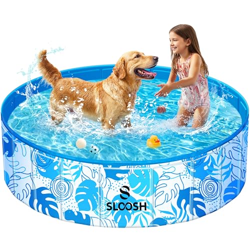 SLOOSH Foldable Dog Kiddie Pool - Portable Hard Plastic Kids Doggie Swimming Pool, Anti-Slip Thick...