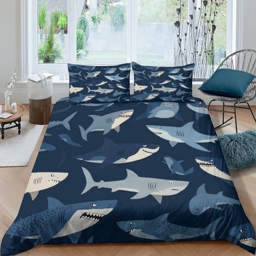 Fini les draps rêches : housse de couette requin microfibre douce 200x200cm