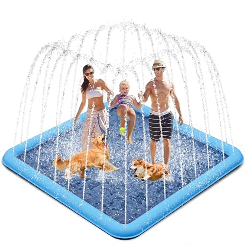 Raxurt Splash Pad, 80\" Non-Slip Splash Pad for Kids and Dogs, Thickened Durable Square Dog Pool with Sprinkler Summer Outdoor Water Toys for Toddler Girls Boys Children Pet (Blue)