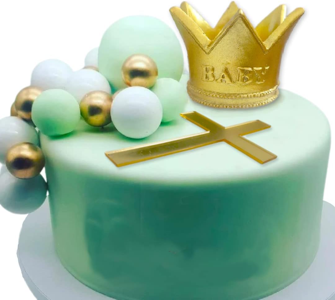 Baby Crown Cake Toppers Cross Birthday Decoration with