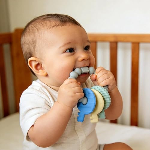 Miniatura 6 de Llaves de mordedor para bebés, llaves de dentición, juguetes para bebés de 3 a 18 meses, juguetes sensoriales para masticar, sin BPA, para aliviar