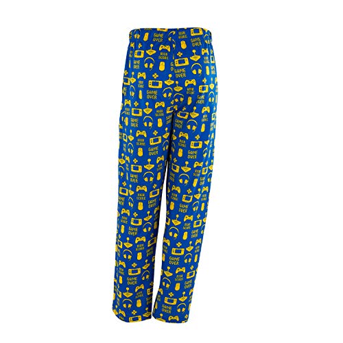 Wide Leg Men's Lounge Pants, Comfy Men's PJ Pants, Lightweight Jersey Fabric Pajama Pants with Fun Graphic Prints, Elastic Waistband, and Side Pockets (Gamer Print, Blue, 2X-Large)2