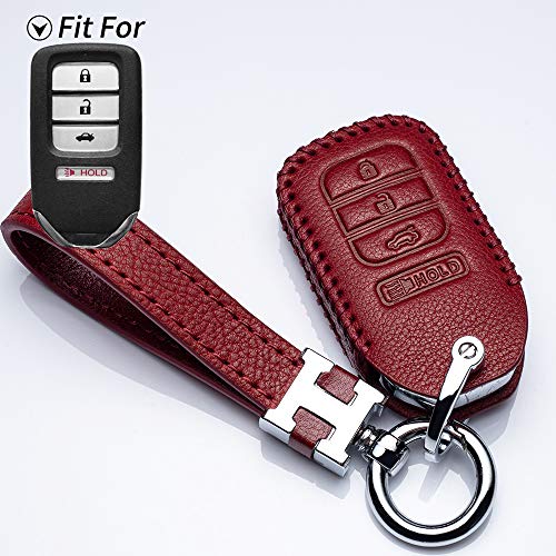 Jazzshion Leather 4 Buttons Smart Key Fob Remote Covers Case Holder Jacket for Honda 2018 Fit EX Accord Ridgeline HRV Keyless Entry
