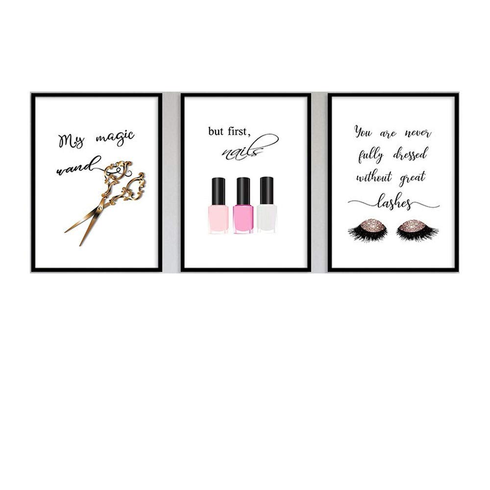 HNZK Scissors Nail Polish Eyelashes Canvas Art Paintings Modern Simple Fashion Posters Hair Salon Beauty Shop Wall Art Paintings 40x60cmx3/Unframed