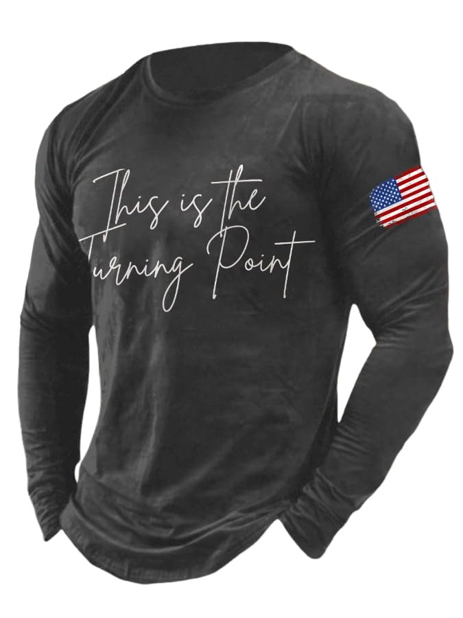 Men's Retro This is The Turning Point Print T-Shirt American Flag Sweatshirt