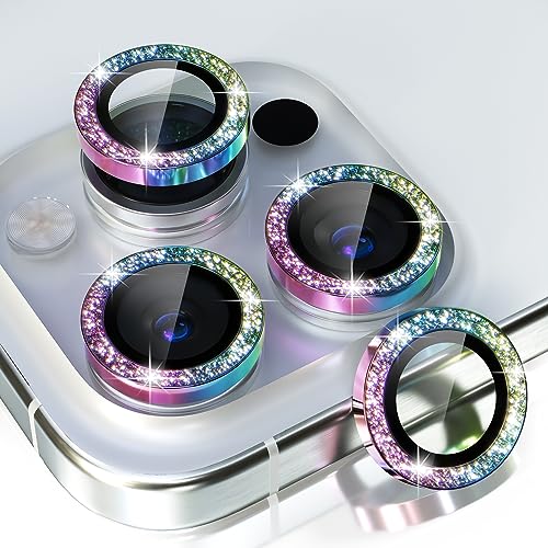 Image of Choiche Compatible for iPhone 15 Pro /iPhone 15 Pro Max Camera Lens Protector Bling, 9H Tempered Glass Camera Cover Screen Protector Metal Ring Decoration Accessories (Glitter-Colorful)