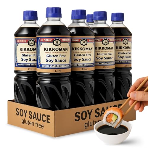 Salsa de Soja sin Gluten, Salsa para Sushi, Soja Japonesa, ingredientes son 100% naturales sin aditivos ni conservantes, Para verduras, sopas, guisos, hacer salsas o aliñar las ensaladas, 6000 ml