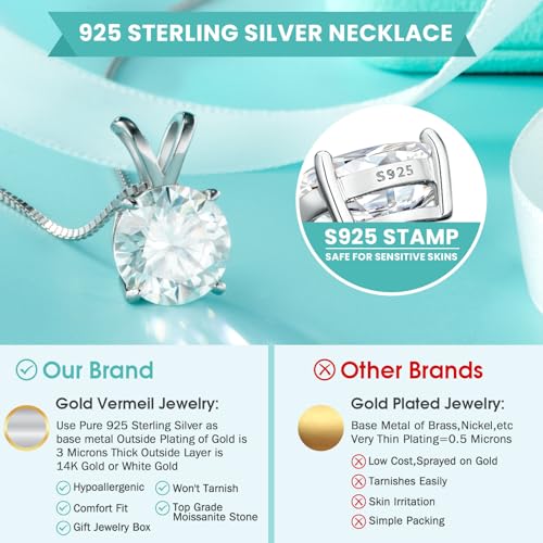 Moissanite Solitaire Necklace for Women, 1-3 Carat Lab Grown Diamond Pendant Jewelry D Color VVS1, S925 Sterling Silver with Gold Plating, 18+2” Silver Chain, Heart Engraving Gift for Wife Girlfriend Mom Yourself on Anniversary Birthday Wedding4