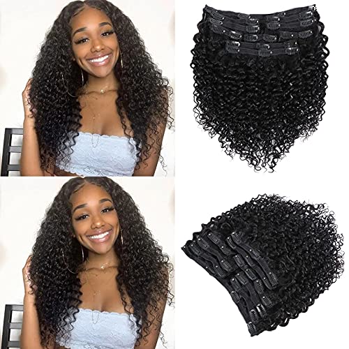 Jiaorsi Water Wave Clip In Hair Extensions Real Human Hair 10 Pieces 24 Clips 8A Brazilian Remy Hair Curly Clip Ins Triple Lace Weft Real Soft Natural Color (16 inch Natural Black)