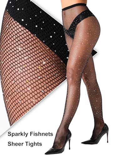 Image of VEBZIN 2 Pairs of Women's Sheer Tights, Fishnet Tights Match Sets Sparkly Tights Sheer Stockings Pantyhose