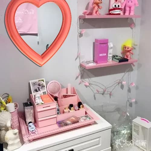 Binaryabc Heart Makeup Mirror Cosmetic Mirror Wall Desktop Mirror Bedroom Mirror,Valentines Day Gift(Pink) #TOP5