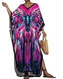 Bsubseach Kaftan Dresses for Women Floral Print Caftans Bathing Suit Cover Ups Plus Size Long Beach Coverup Dress Rose Red