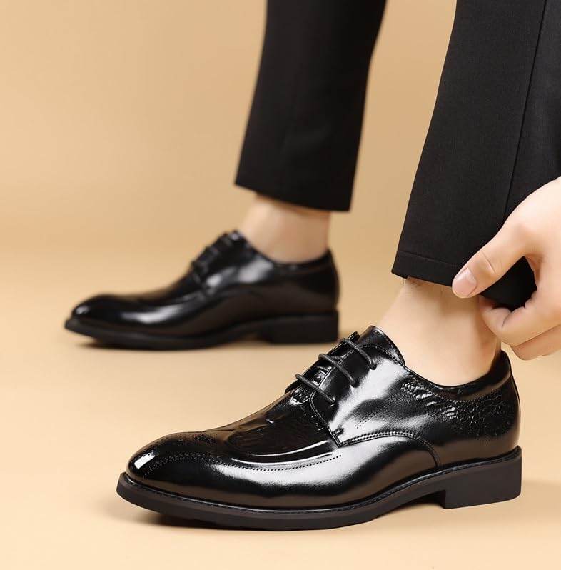 Men's Faux Patent Leather Classic Lace-up Formal Oxford Shoes Comfort BusinessDerby Shoes for Men3