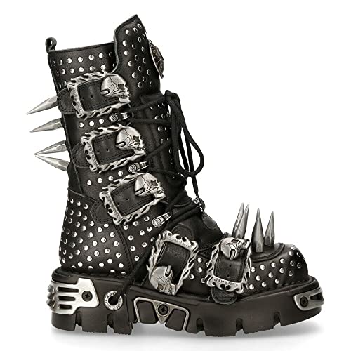New Rock Boots 1535-S1 Womens Metallic Black Leather Goth Studded Spike Boot