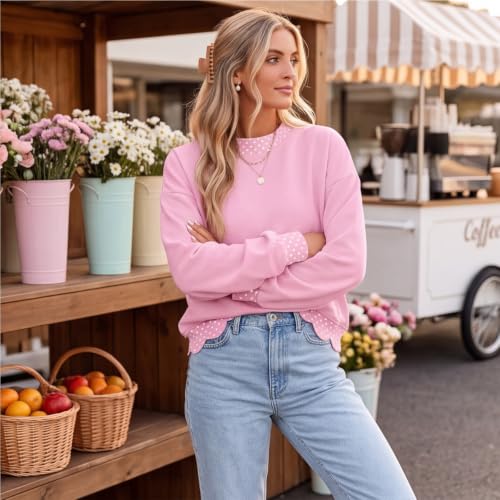 Womens Mock Neck Sweatshirt Scalloped Edge Patchwork Polka Dot Hoodie - image 8