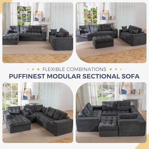 Image of MAXYOYO Modular Sectional Sofa with Ottoman and Loveseat, Cloud Boneless Couch with Layered Cushion, Flexible Module Combination Sofa for Living Room, No Assembly Required,Dark Grey