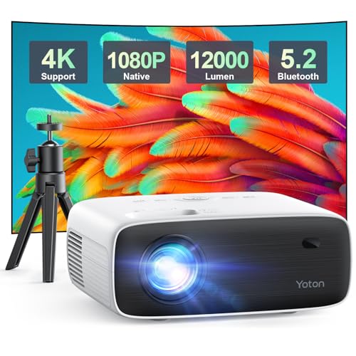 YOTON Y6 Proyector 4K con Trípode, 1080P Nativo Bluetooth Proyector con 12000 Lúmenes, Compatible con Smartphone,HDMI,USB,AV,Fire Stick,PS5