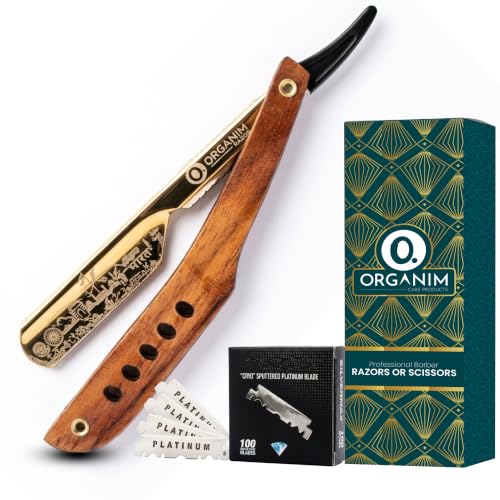 Image of ORGANIM Foldable Straight Razor for Men | Stainless Steel Barber Shaving Razor with Wooden Handle | Professional Sliding Ustara for Men with 100 Blades