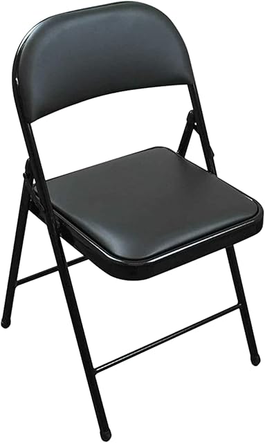 Folding Faux Leather Chair - Padded Event Seats Metal Frame Foldable chair, Easy Storage Comfortable Seat for Home, Dining & Office | Computer Desk Chairs (Black) (1)