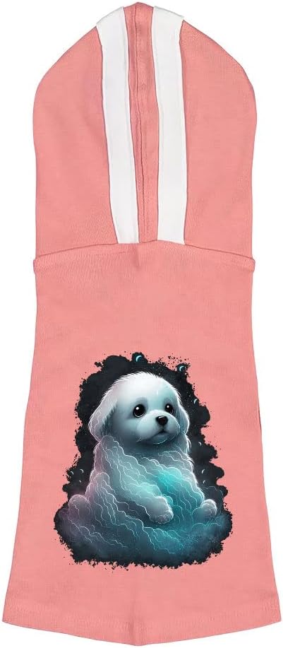 Cute Ghost Dog Shirt with Hoodie - Cartoon Ghost Dog Hoodie - Printed Dog Clothing - Pink White, L