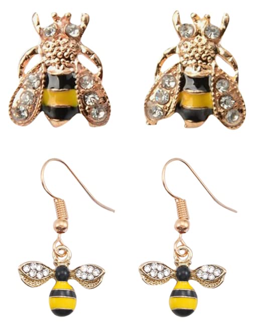 CRB For Women Gold Tone Crystal Bumblebee Bumble Honey Bee Stud Earrings