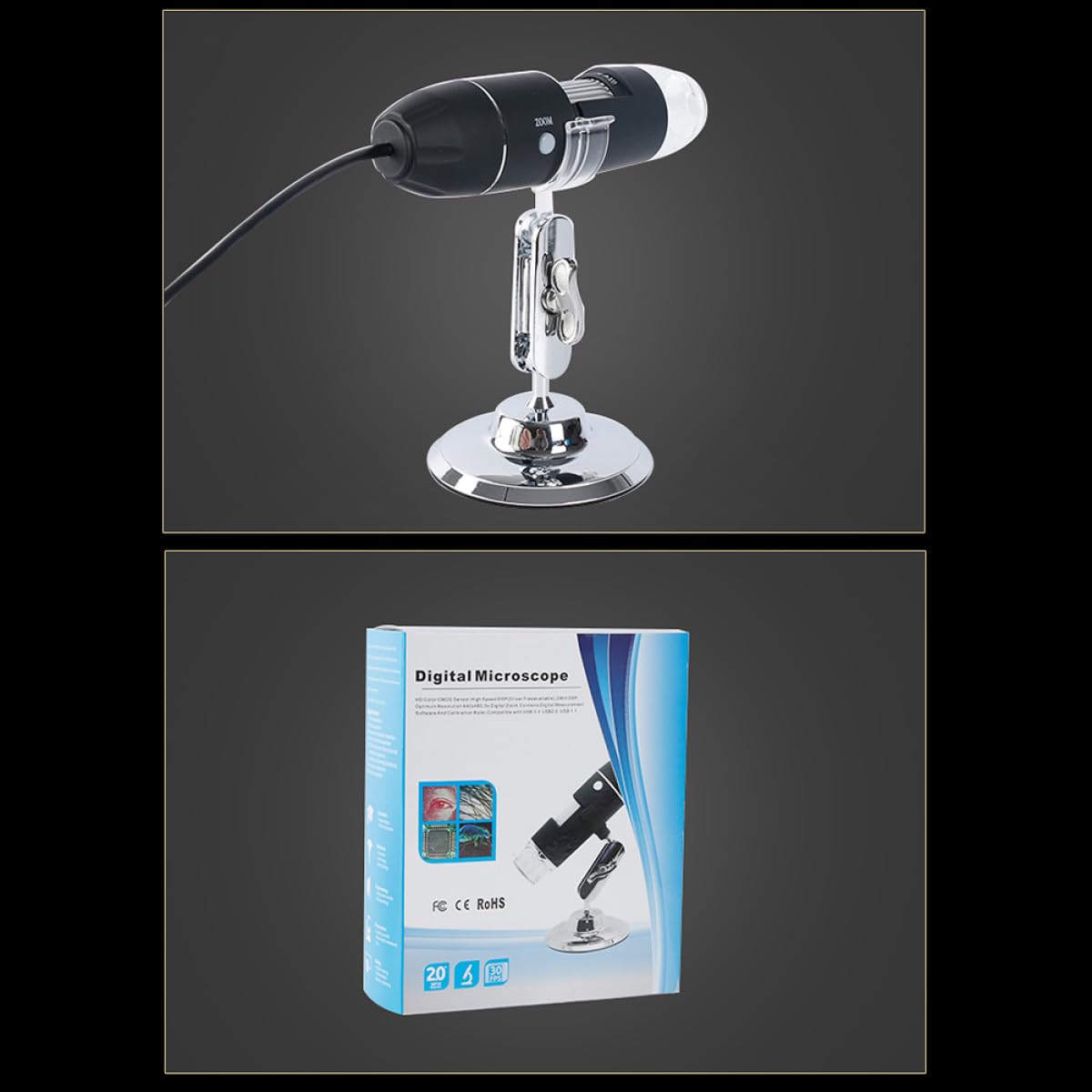 Microscopio Digital Aumento para Inspección y Exploración Microscópica USB Portátil 1600x con 8 Luces LED Ajustables, Soporte Adhesivo, Compatible con Windows XP/ /7/8