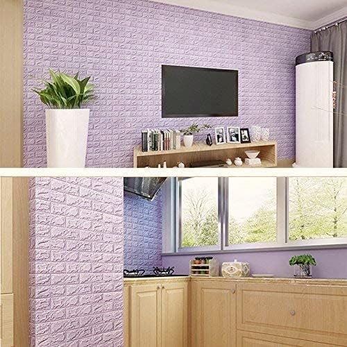 Image of 3D Brick Wallpaper for Wall | Self Adhesive PE Foam DIY Panel | Peel & Stick Decor for Home, Living, Bedroom & Office (70 x 77 cm, Appx 5.8 Sq Ft) (35, Purpal)