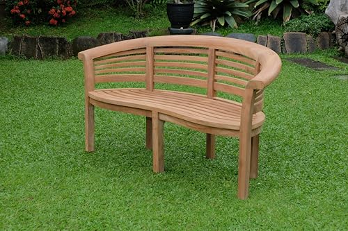Emporium Furniture Garden Bench (Extra Thick) with Cushions Premium Quality Teak Wood Outdoor Patio Banana Benches (Banana Bench Horizantal Slats 12 cm Thick, Cream Cushion) - Image 5
