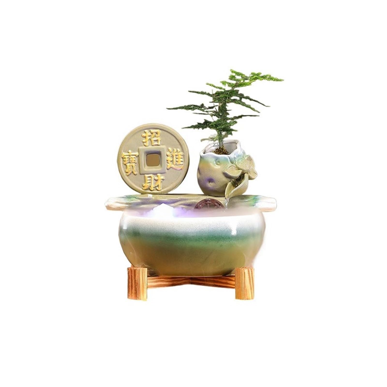 ZTHYSHOZ Tabletop Fountain Waterfall Indoor Waterfall Fountain Chinese Ceramic Water Ornaments, Meditation Decoration for Home Office