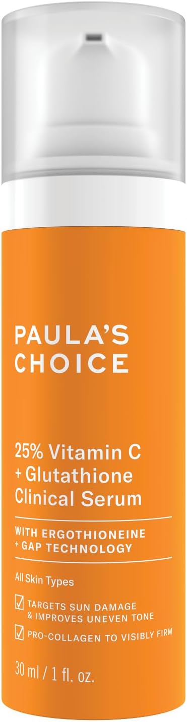 Paula’s Choice 25% Vitamin C + Glutathione Clinical Serum – Anti Aging Vitamin C Serum Gesicht Pakt Zonneschade Aan, Verheldert de Huid & Vermindert pigmentvlekken – Alle Huidtypen – 30 ml
