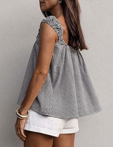 Women Tie Front Tank Tops Summer Sleeveless Square Neck Babydoll Shirts Casual Flowy Pleated Ruffle Top4