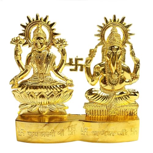 Genx ラクシュミー ガネーシャ ゴールドメッキ 像 高さ4インチ ディワリ プージャ スピリチュアルギフト アイドル マルティ プージャ ホームデコレーション ギフト ディワーリ/ディーパワリのプージャ像