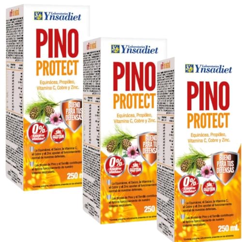 Pack ahorro 3 Jarabe de Pino Protect Ynsa diet 250 ml, 750 ml totales, con propóleo, yemas de pino, tomillo, equinácea, vitamina C, zinc y aceites esenciales, sin azúcares añadidos.