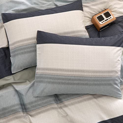 Modern Stripe Duvet Cover Queen Geometric Stripe Bedding Set White Blue Gray Stripe Comforter Cover Luxury Soft Cotton Geometric Bedding Cover Men Boy Teen Stripe Bed Set Queen #TOP4