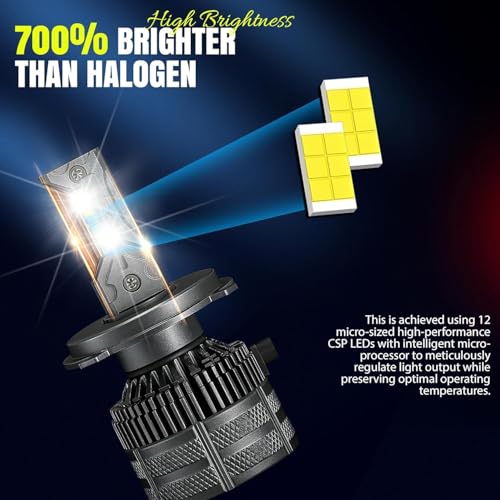 Image of OTO2EYE H4 LED Headlight Bulb for Bike 50W 5000LM 6500K Super Bright Low-Yellow, Hi-Yellow-White | Motorcycle LED Headlight with Cooling Fan | Compatible with H4 /H19 | 1 Years Warranty | Pack of 1