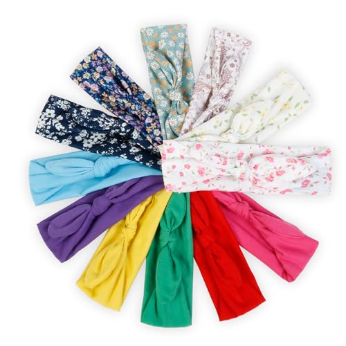 Image of Huachi 12 Pack Wild Floral Bow Headbands for Women Elastic Headwraps Hair Band Yoga Running Sports Knotted Hair Bands Stretchy Rabbit Ears Turban Fashion Sport Cute Hair Accessories
