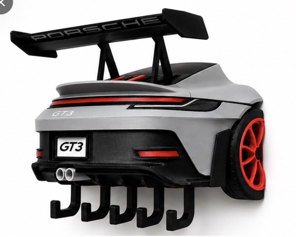 GT3 Style Sports Car Wall Key Holder | Premium 5 Hook Key Rack