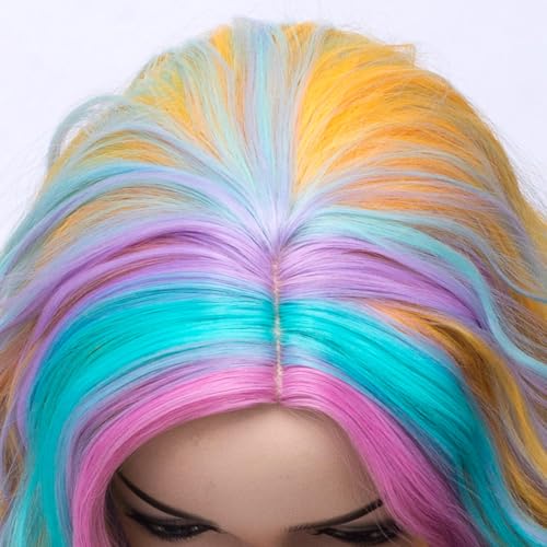 Image of BERON Girls Rainbow Wig Short Curly Hair Wig for Women Colorful Body Wave Wigs Colorful Bob Halloween Cosplay Party or Daily Use Wigs