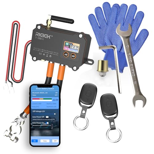 RIEIEK Smart Remote Battery Disconnect Switch 12V/24V – APP Controlled Battery Kill Switch for Cars, Trucks, RV, Marine, Boat, ATV – Waterproof Heavy-Duty Battery Cut Off Switch with Wireless Remote