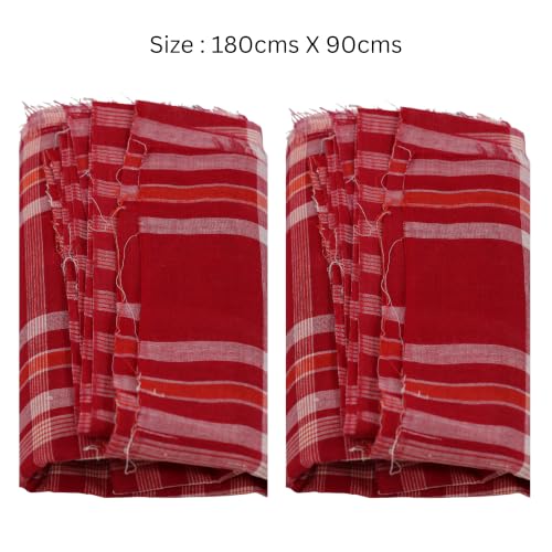 Image of Cotton Bath Towel | Soft, Thin & Lightweight Premium Handloom Gamcha | Quick-Dry, Highly Absorbent | Large Size 180 x 90 cm (72 x 36 Inches) | Color : Red | 2 Pieces |