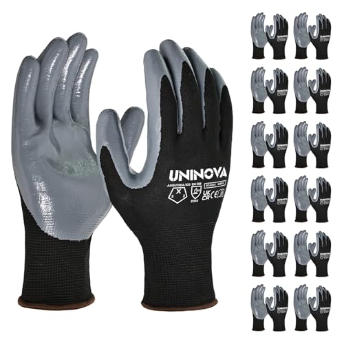 UNINOVA 13 Gauge Smooth Nitrile Coated Work Gloves, Lightweight Thin Safety Utility Gloves,Non-Slip...