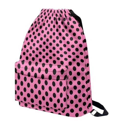 Pink Black Polka Dot Print Drawstring Backpack String Bag Rucksack Cinch Water Resistant Bags for Gym Shopping Sport Yoga2