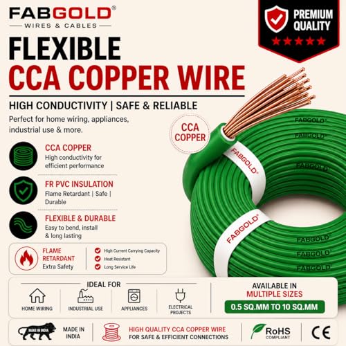 Image of 4.0 sqmm Single Core Copper Electrical Wire, 90 Meter (Green) | Heat Resistant & Flame Retardant (FR) | Lead-Free LSH House Wire for Home & Industrial Use
