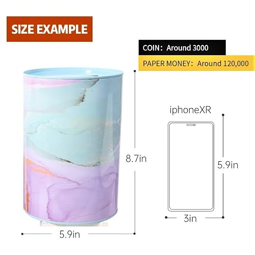 Marble Metal Piggy Bank 100 Dollar Bill 8.5" And 6" Tall Money Jar Money Bank For Adults Money Saving Tin Can Currency Big Piggy Bank For Kids (Blue/Pink, X-Large) #TOP2