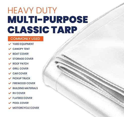 Image of Heavy Duty 7 Mil Tarp Cover, Waterproof, UV Resistant, Rip and Tear Proof, Poly Tarpaulin with Reinforced Edges for Roof, Camping, Patio, Pool Cover, Boat (White 50′ X 100′)