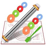 FACIACC Rolling Pin with Thickness Rings Adjustable Stainless Steel 17.3 inch Christmas Rolling Pins