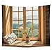 XIUYINHS GTCH (40) Arazzo da parete con finestra esterna, paesaggio, paesaggio della spiaggia, arazzo da parete, per casa, ufficio, dormitorio, interni ed esterni, grandi dimensioni 150 cm (larghezza) immagine