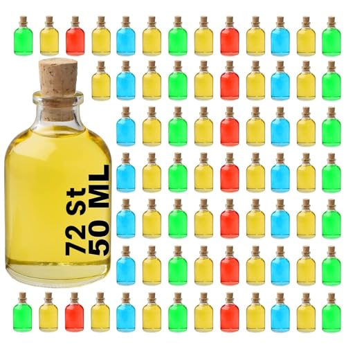 casavetro Mini bottiglie di vetro da 50 ml con tappo in sughero, 72 pezzi, piccole bottiglie da riempire, mini bottiglie di vetro trasparente (72 tappi da 50 ml)