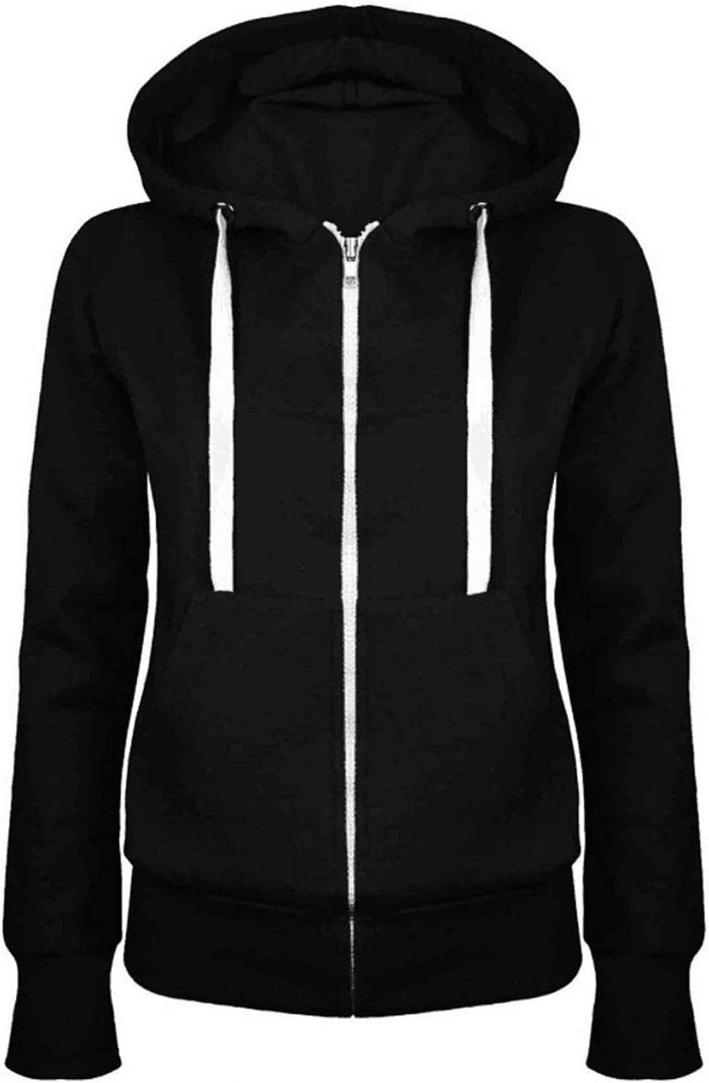 Generic2024 Ladies Plain Zip Up Hoodie Fashion Womens Fleece Hooded Top Long Sleeves Front Pockets Soft Stretchable Comfortable Women's Zip Up Hoodies Sale Clearance Hooded Sweatshirt Women Fleece Jacket